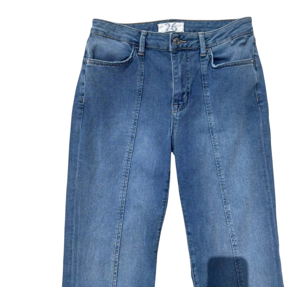 Free People We the Free Flare Jeans Front Pintuck Seam Blue Size 26 Mid Rise - Picture 6 of 16